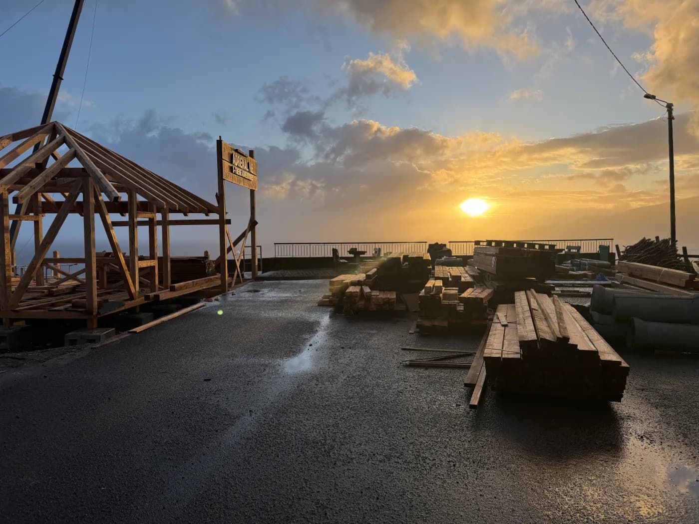 Adrenaline Adventures park under construction at sunset in Porto Moniz