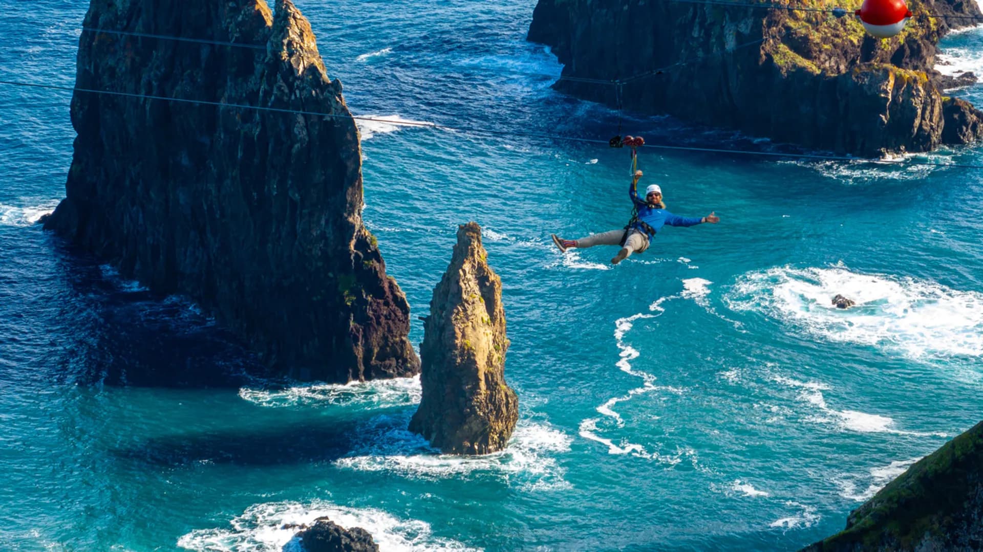 Zipline over ocean