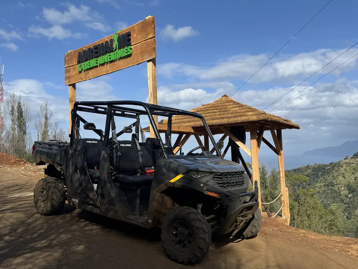 Panoramic zipline flight over the valley