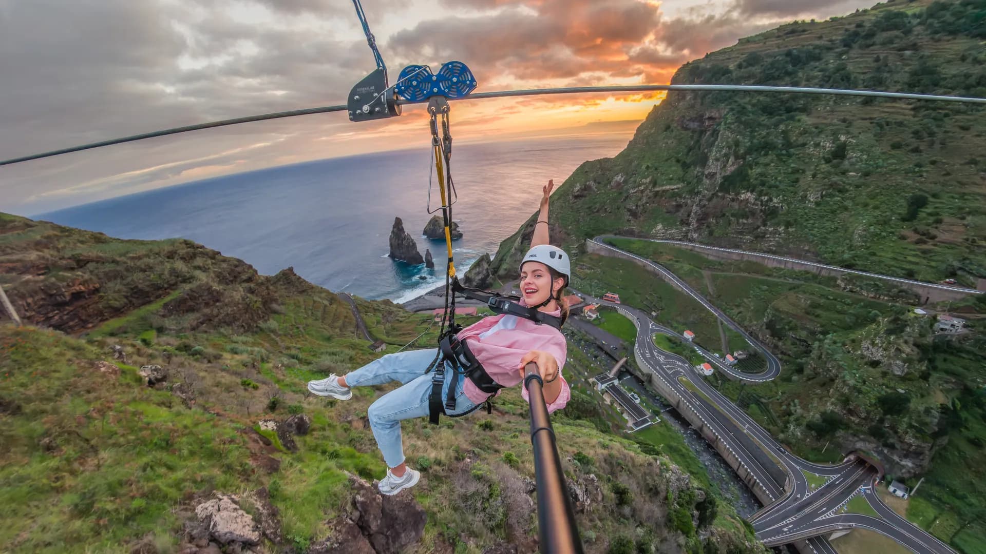 Zipline over Madeira at sunset